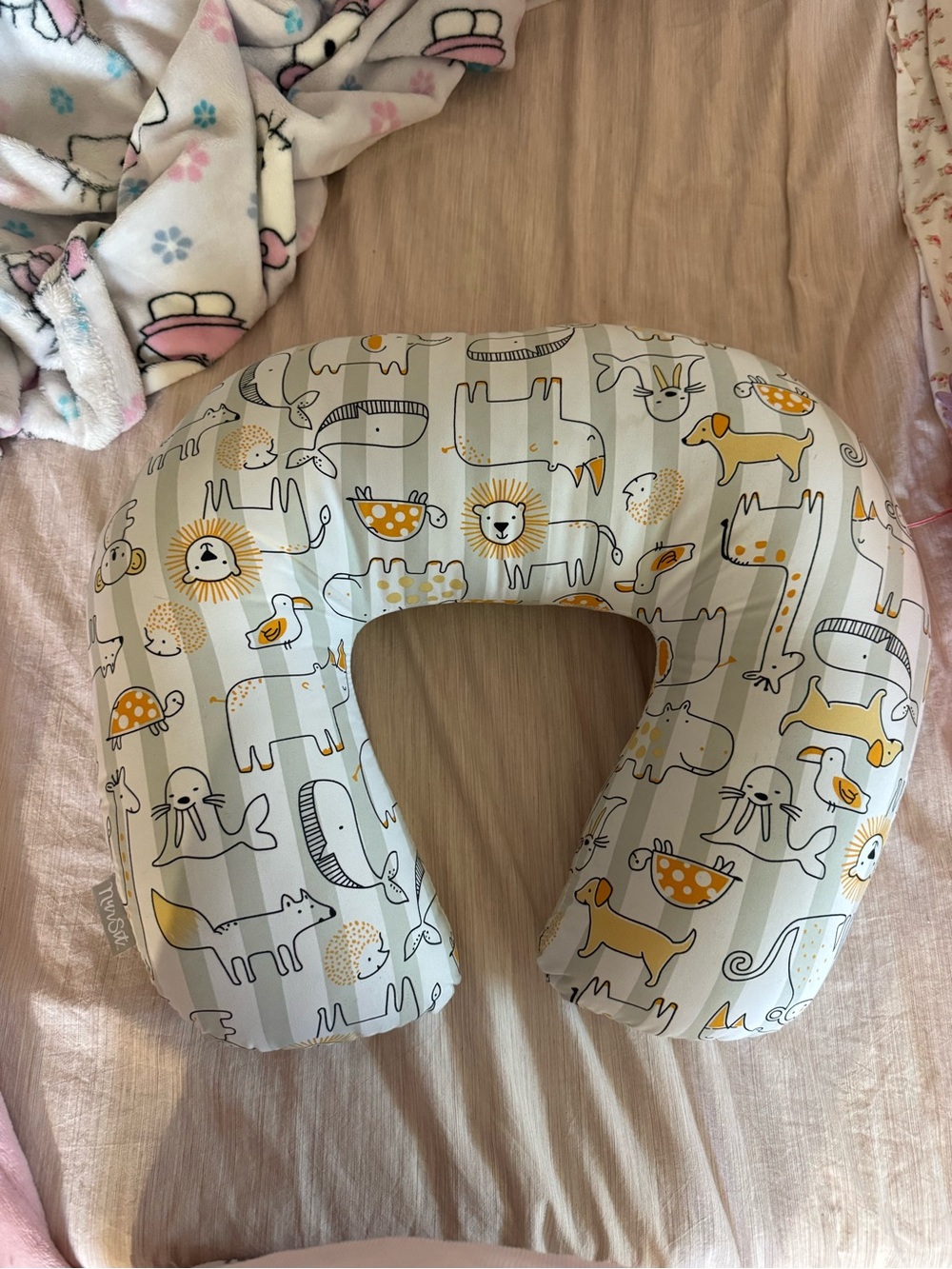Neutral Animal Print Nursing Pillow Cover - Yellow & Gray